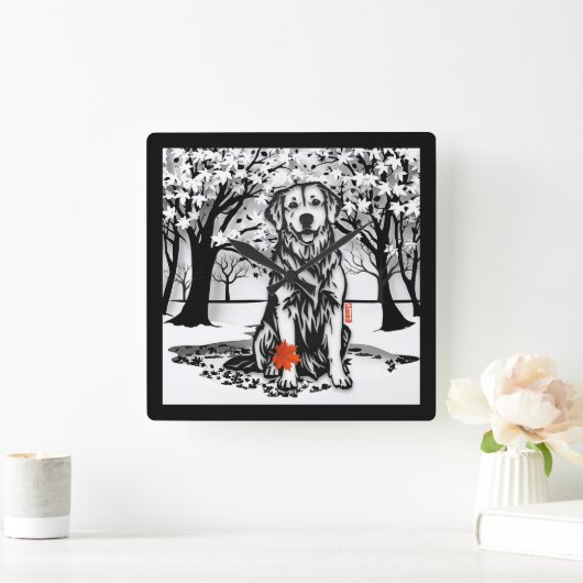 トランクルグレンゴールデンレトリバー スクエア壁時計 (ホーム)