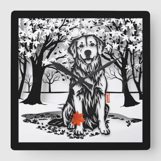 トランクルグレンゴールデンレトリバー スクエア壁時計 (正面)