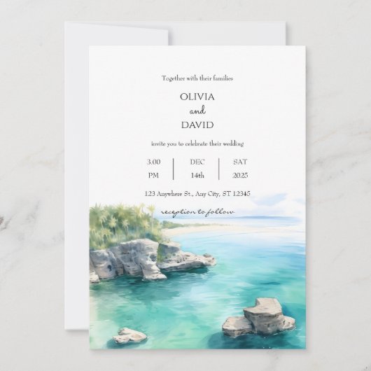 トランクルシーサイドコーストティール(緑がかった色)ウォーターラグーン結婚ズ 招待状 (正面)