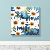 トランクルホワイトデイジーウォーターカラーアートプリント キャンバスプリント (インサイチュ (ウッドフロア))