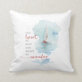 トランクル帆船ウォーターカラー引用文 クッション