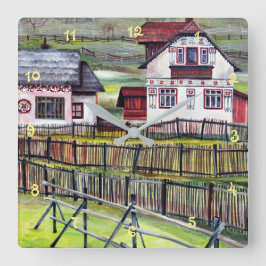 トランシルバニアルーマニア絵を描の絵風風景 スクエア壁時計