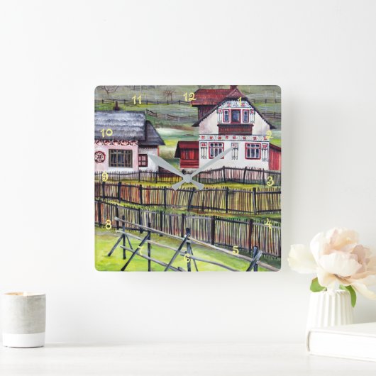 トランシルバニアルーマニア絵を描の絵風風景 スクエア壁時計 (ホーム)