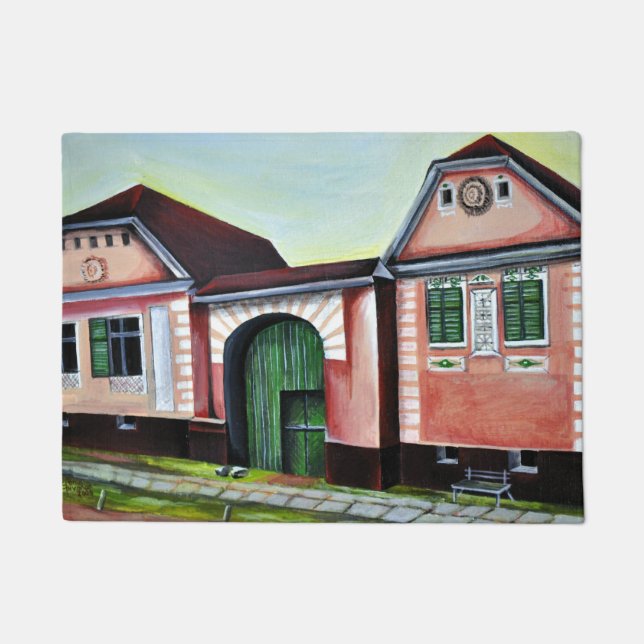 トランシルバニア、ルーマニア、水絵画色の ドアマット (正面)