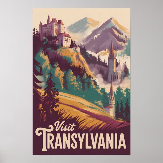 トランシルヴァニアの風景イラスト旅行アート ポスター (正面)