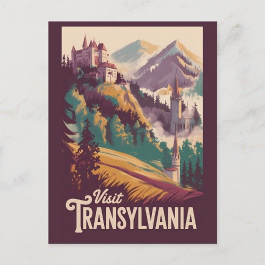 トランシルヴァニアの風景イラスト 旅行アート ポストカード (正面)