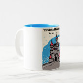 トランシルヴァニア城ヴィンテージ旅行ポスター ツートーンマグカップ (正面左)