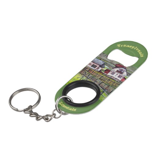 トランシルヴァニア、ルーマニア、絵絵を描画的な風景 キーホルダー栓抜き (正面アングル)