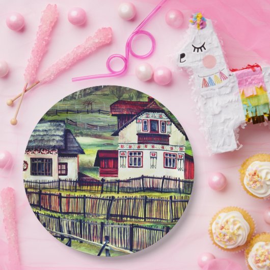 トランシルヴァニア、ルーマニア、絵絵を描画的な風景 ペーパープレート (パーティー)