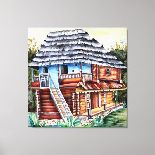 トランシ伝統的バニアのルーマニア旧家 キャンバスプリント (正面)