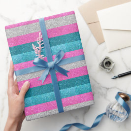 トランスゲイプライドピンクホワイト&ブルーグリッター ラッピングペーパー
