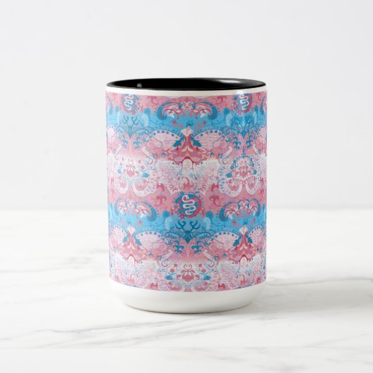 トランスジェンダードラゴンダマスク – トランスプライド国旗の色 ツートーンマグカップ (中央)