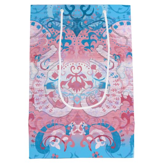 トランスジェンダードラゴンダマスク – トランスプライド国旗の色 ミディアムペーパーバッグ (裏面)