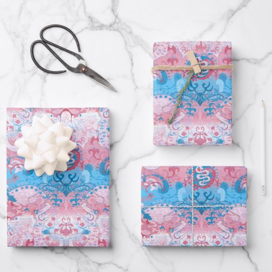 トランスジェンダードラゴンダマスク – トランスプライド国旗の色 ラッピングペーパーシート (正面)