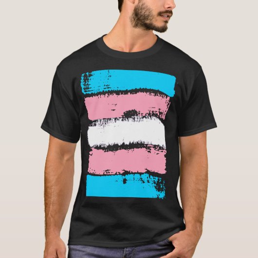 トランスジェンダープライドカラーLGBTQ+絵を描ストライプ Tシャツ (正面)