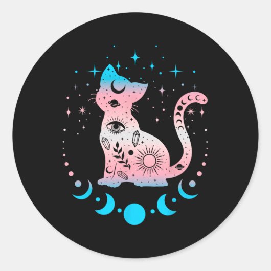 トランスジェンダープライドフラグの色猫好き ラウンドシール (正面)