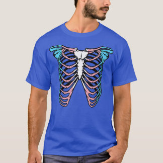 トランスジェンダープライドフラッグ骨格リブ胸郭ハロ Tシャツ