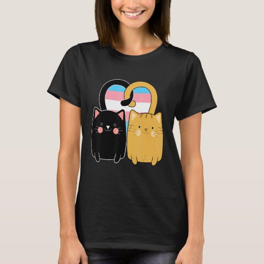 トランスジェンダープライド旗猫ハートLGBT Trans Tシャツ (正面)