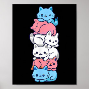 トランスジェンダープライド猫Lgbtトランス国旗かわいい猫Pi ポスター