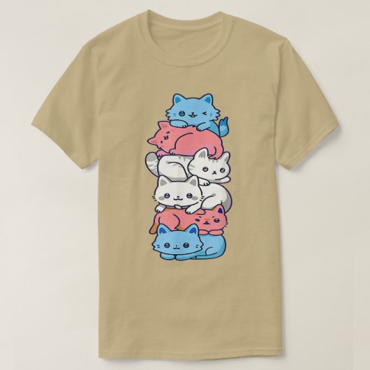 トランスジェンダープライド猫LGBTトランス国旗かわいい猫Pi Tシャツ (デザイン正面)
