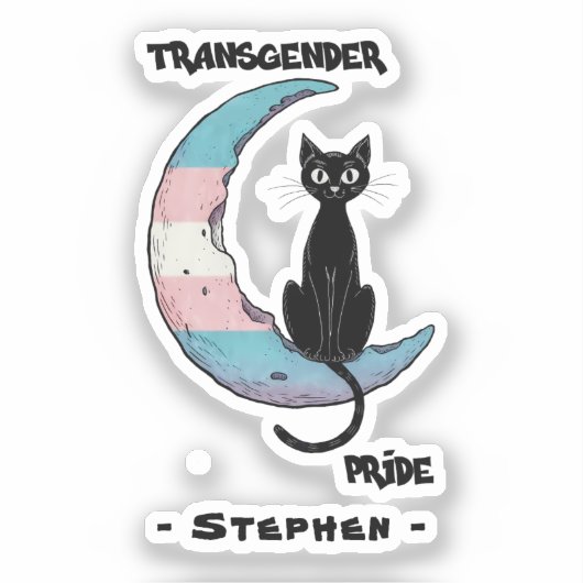 トランスジェンダープライド- Black Cat on Trans Flag Moon シール (正面)