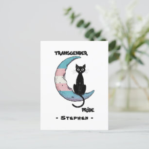 トランスジェンダープライド- Black Cat on Trans Flag Moon ポストカード