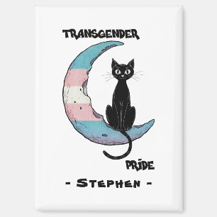 トランスジェンダープライド- Black Cat on Trans Flag Moon マグネット