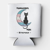 トランスジェンダープライド- Black Cat on Trans Flag Moon 缶クーラー (正面)