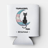 トランスジェンダープライド- Black Cat on Trans Flag Moon 缶クーラー (裏面)