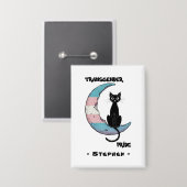 トランスジェンダープライド- Black Cat on Trans Flag Moon 缶バッジ (正面/裏面)