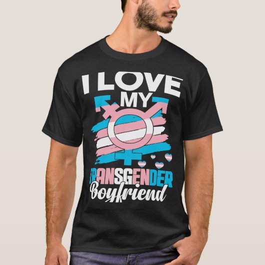 トランスジェンダーボーイフレンドLGBTトランスプライドWが大好き Tシャツ (正面)