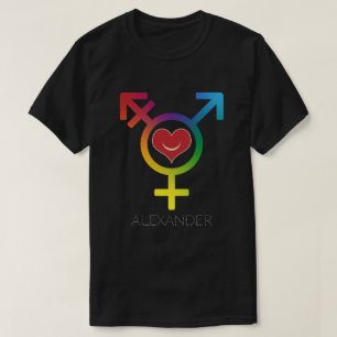 トランスジェンダーレインボーハート笑顔ゲイLGBTカスタム Tシャツ