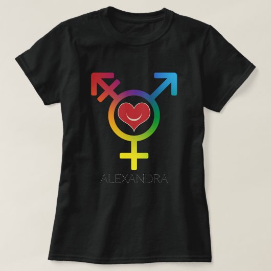 トランスジェンダーレインボーハート笑顔ゲイLGBT名 Tシャツ (デザイン正面)