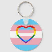 トランスジェンダー国旗、虹のハート&プライド/性別 キーホルダー (正面)