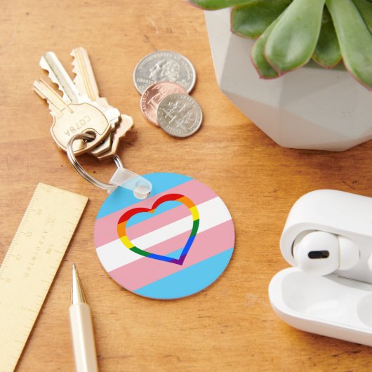 トランスジェンダー国旗、虹のハート&プライド/性別 キーホルダー (デスク)