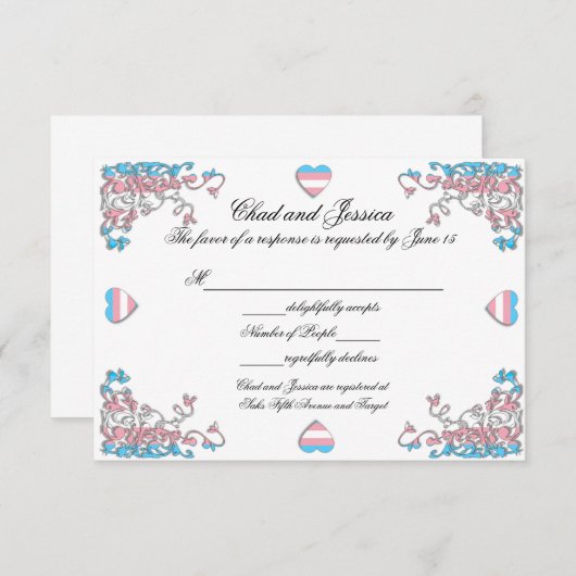 トランスジェンダー結婚プライドの応答カード 出欠カード (正面/裏面)