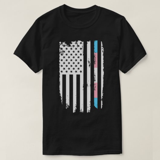 トランスジェンダー薄型アメリカ国旗LGBTトランス Tシャツ (デザイン正面)