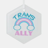 トランスジェンダーAlly Transレインボーかわいらしクリスマス ガラスオーナメント (正面)