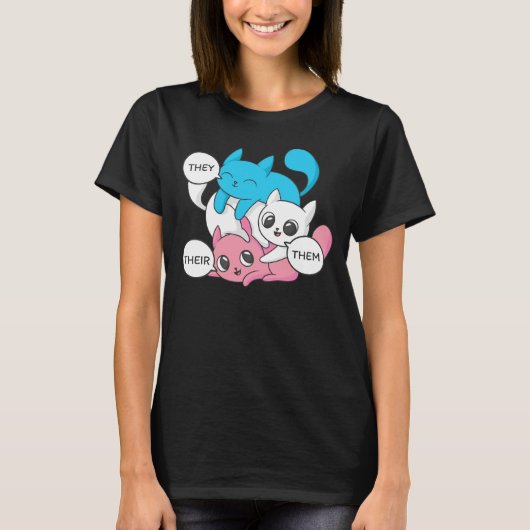 トランスジェンダーII代名詞 They Them Their 猫 Tシャツ (正面)