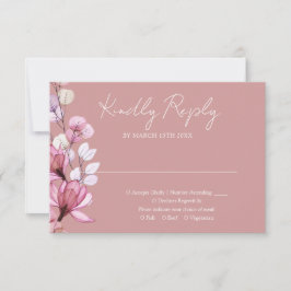 トランスパレント フローラル モノグラム ダスティ ローズ ウェディング 出欠カード