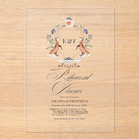 トランスペアレントお洒落ウッドランドリハーサルディナー アクリル招待状 (正面)