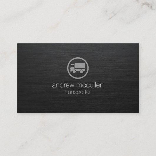 トランスポータートラックのアイコン濃いブラシ仕上げメタル 名刺 (正面)