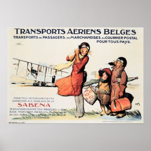 トランスポートAeriens Belges SABENA Old Travel Poster ポスター (正面)