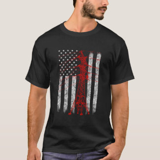 トランスミッションタワーアメリカ国旗ライン Tシャツ