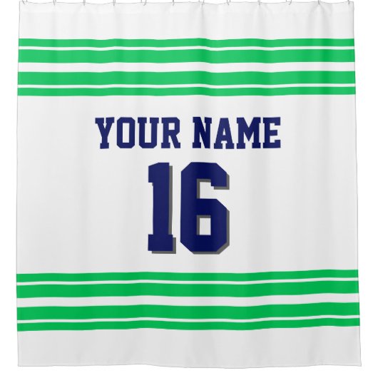 トランス2Xエメラルドグリーンストライプ文字 シャワーカーテン (正面)