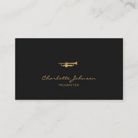 トランピーター金ゴールド&ブラックプロフェッショナルミュージシャン エレガント 名刺 (正面)