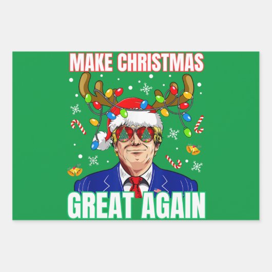 トランプおもしろいが再びクリスマスを素晴らし作る ラッピングペーパーシート (正面3)