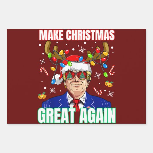 トランプおもしろいが再びクリスマスを素晴らし作る ラッピングペーパーシート (正面2)