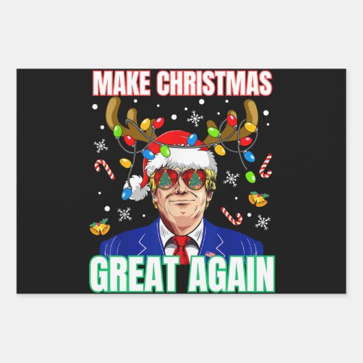 トランプおもしろいが再びクリスマスを素晴らし作る ラッピングペーパーシート (正面)