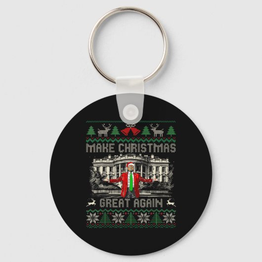 トランプおもしろいが再び醜い素晴らし汗をクリスマスに作る キーホルダー (正面)